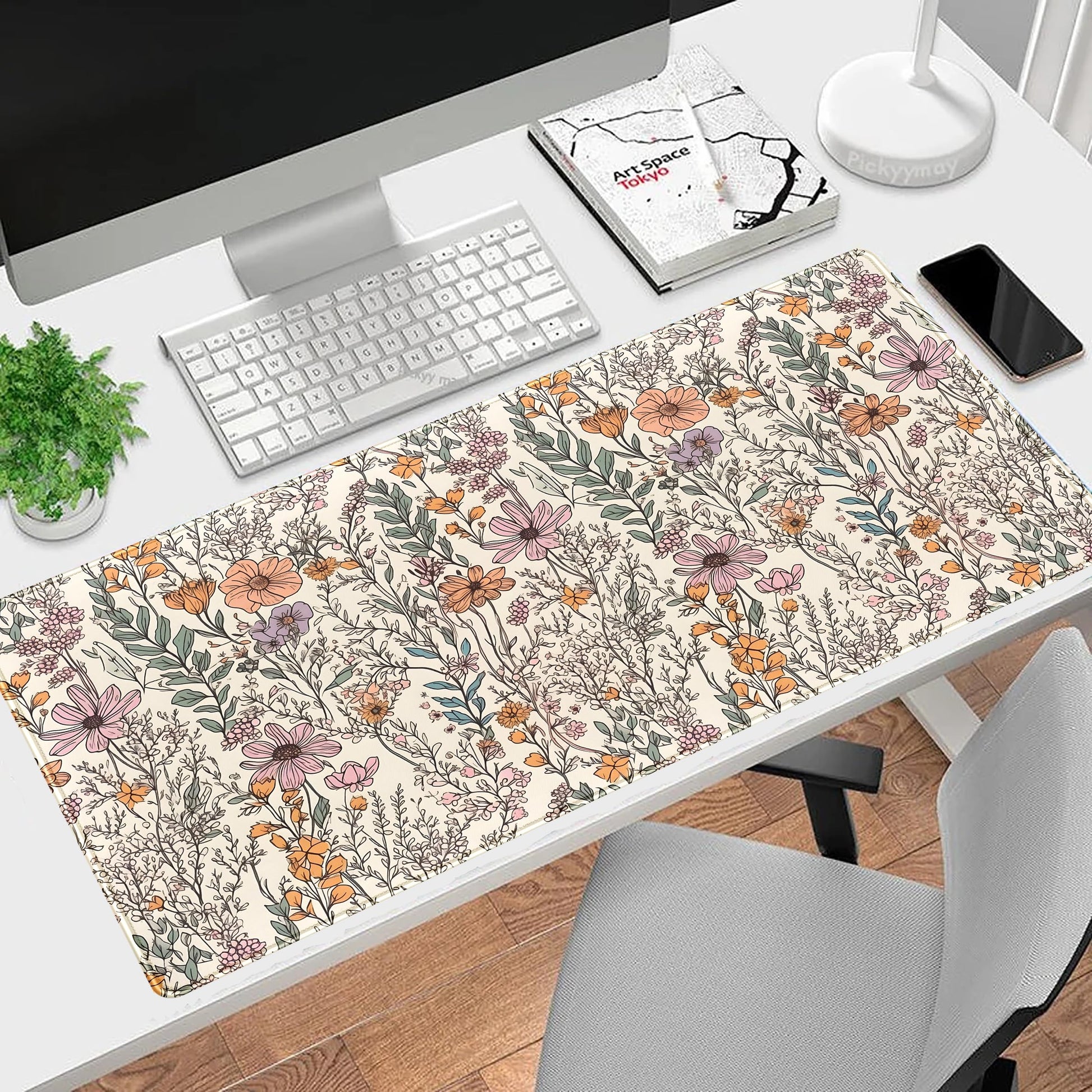Wild Flowers Gaming Mouse Pad, Floral Cute Keyboard Mouse Mat, Full Desk Protector, Aesthetic Desk