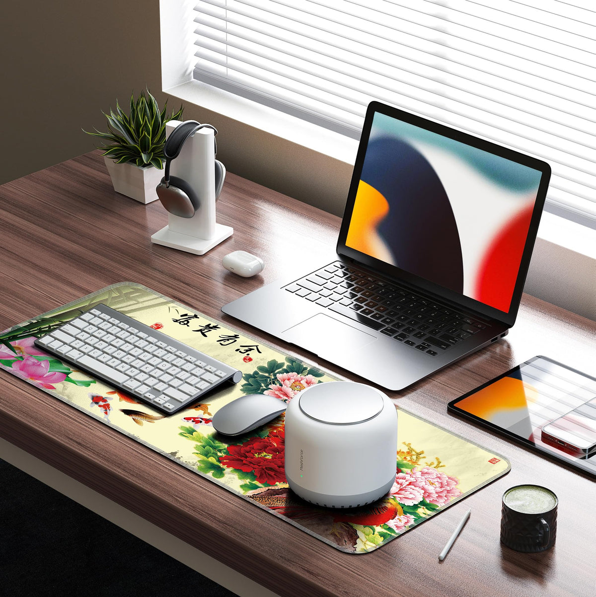 LL-COEUR XXL Landscape Gaming Mouse Pad Computer Keyboard Mat Office Desk Pad (Fish, 31.4" x 11.8"