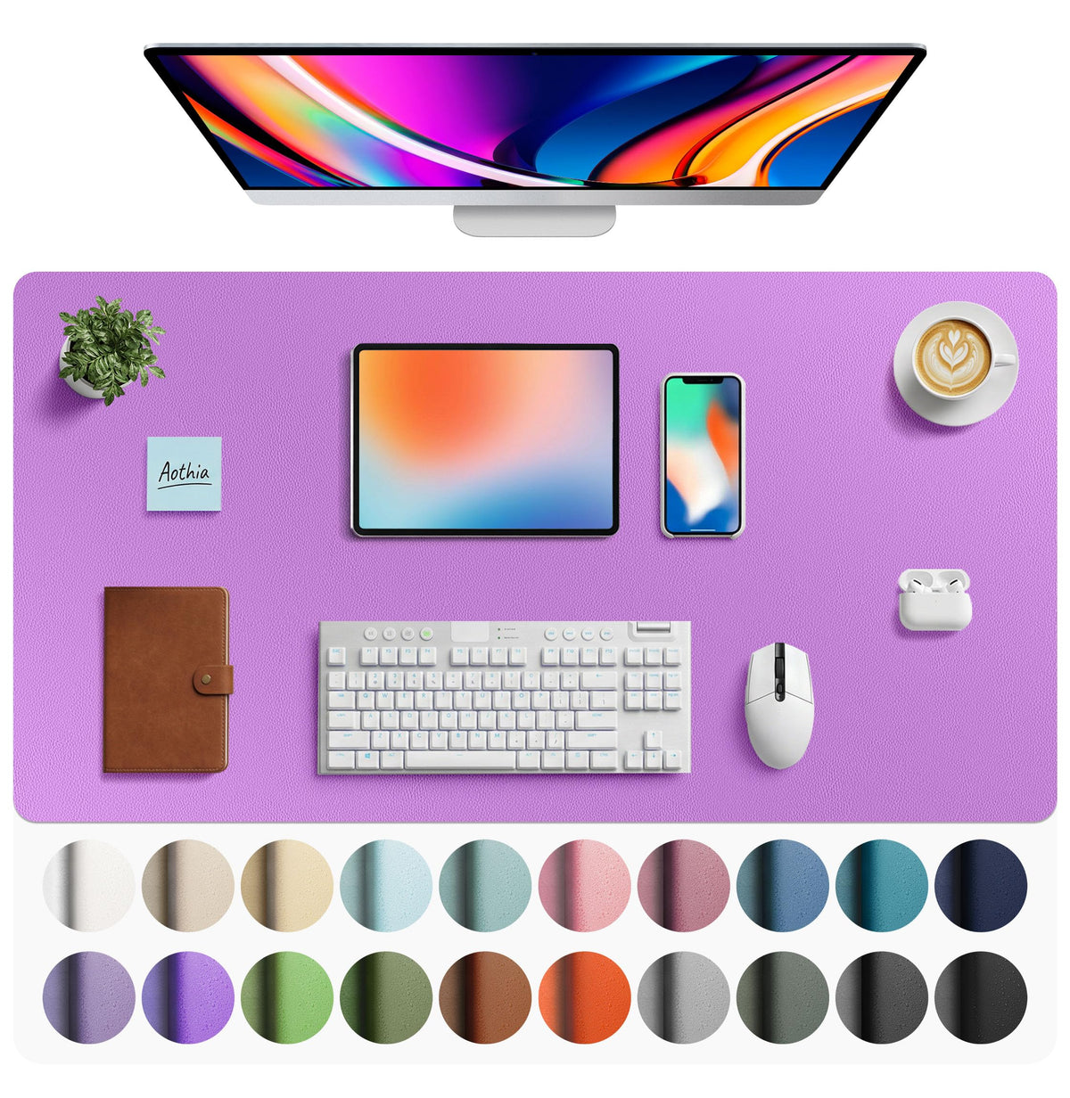 Aothia Faux Leather Desk Mat - Large Mouse Pad, Non-Slip PU Leather Blotter, Waterproof Writing