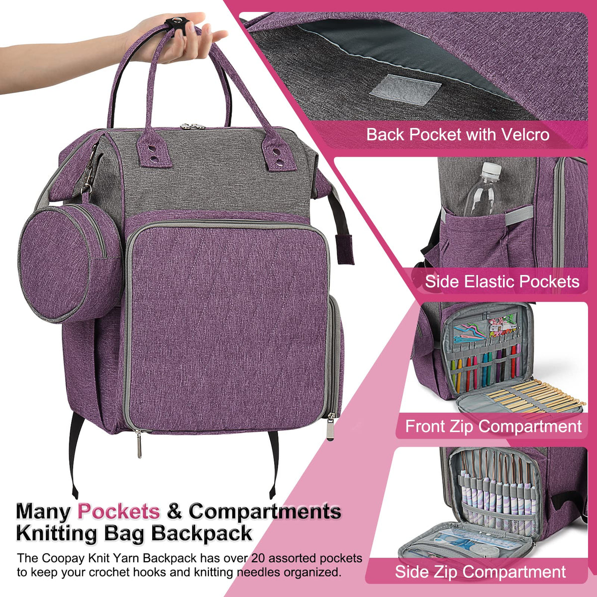 Coopay Knitting & Crochet Bag - Large Yarn Storage Backpack, Portable Organizer for Knitting