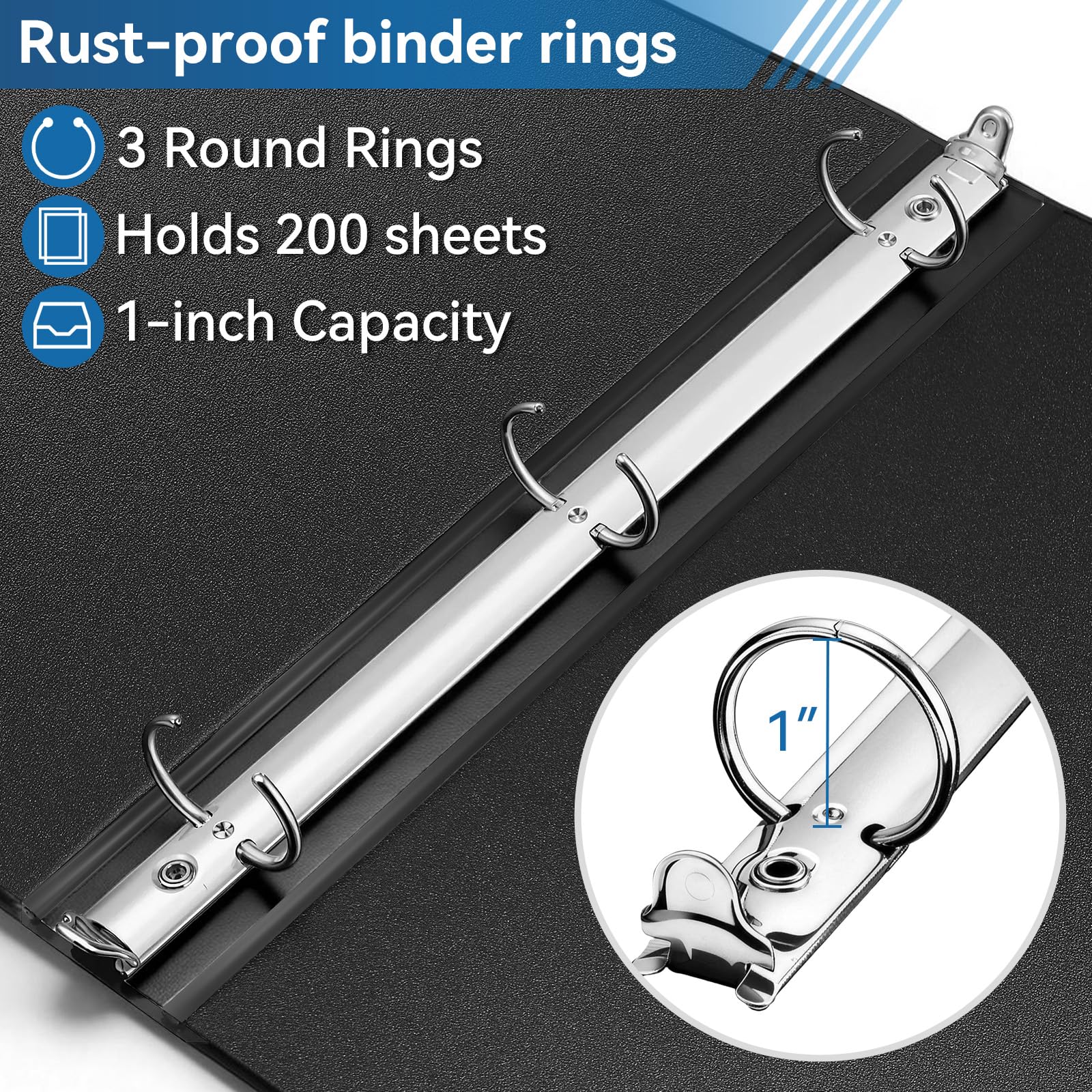 SUIN 1-inch 3 Ring Binder with 2 Interior Pockets, 1''Durable Binders Holds US Letter Size 8.5'' x