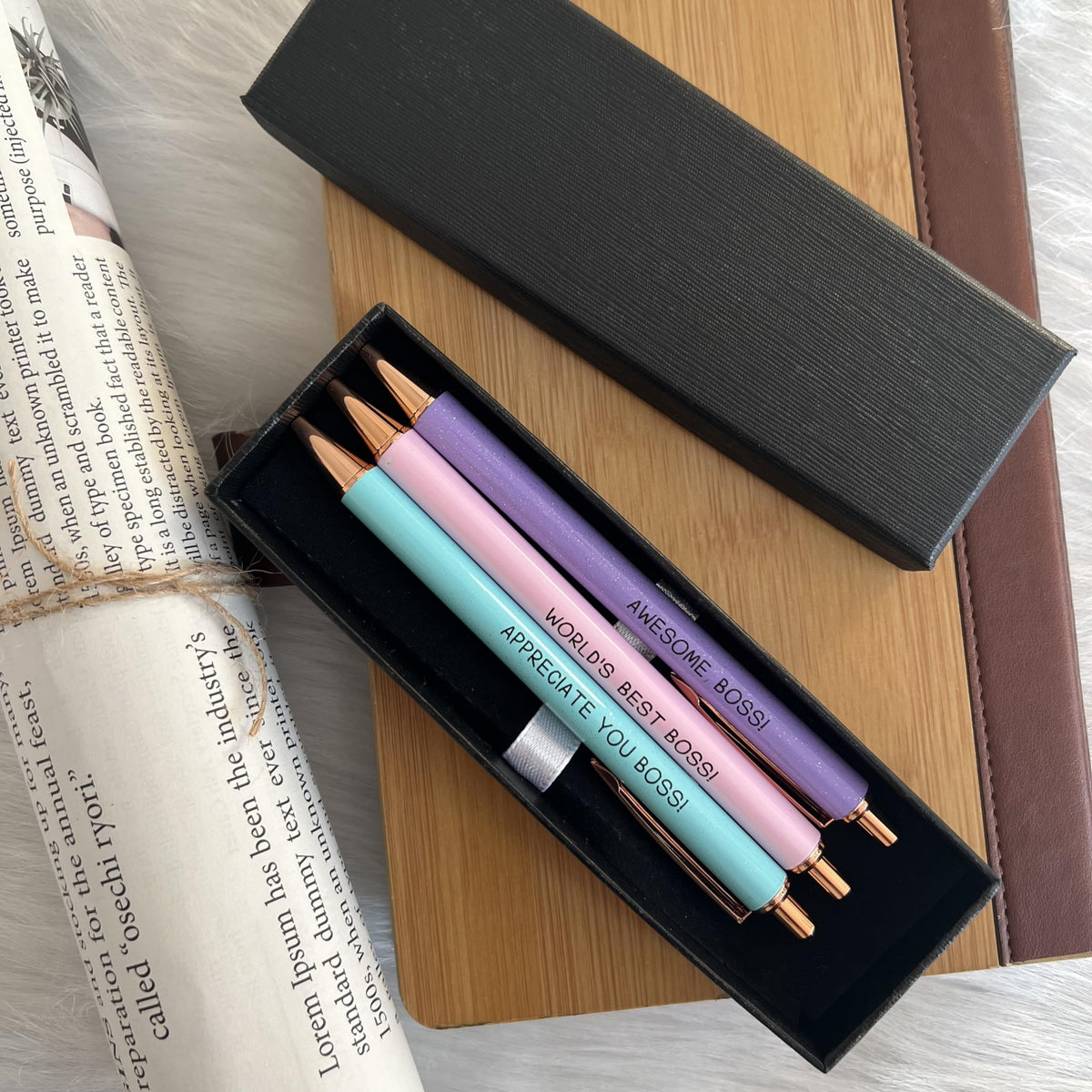 Jxueych Fancy Pastel Metal Pen Set with Inspirational Motivational Quotes Nice and Cute Boss Lady