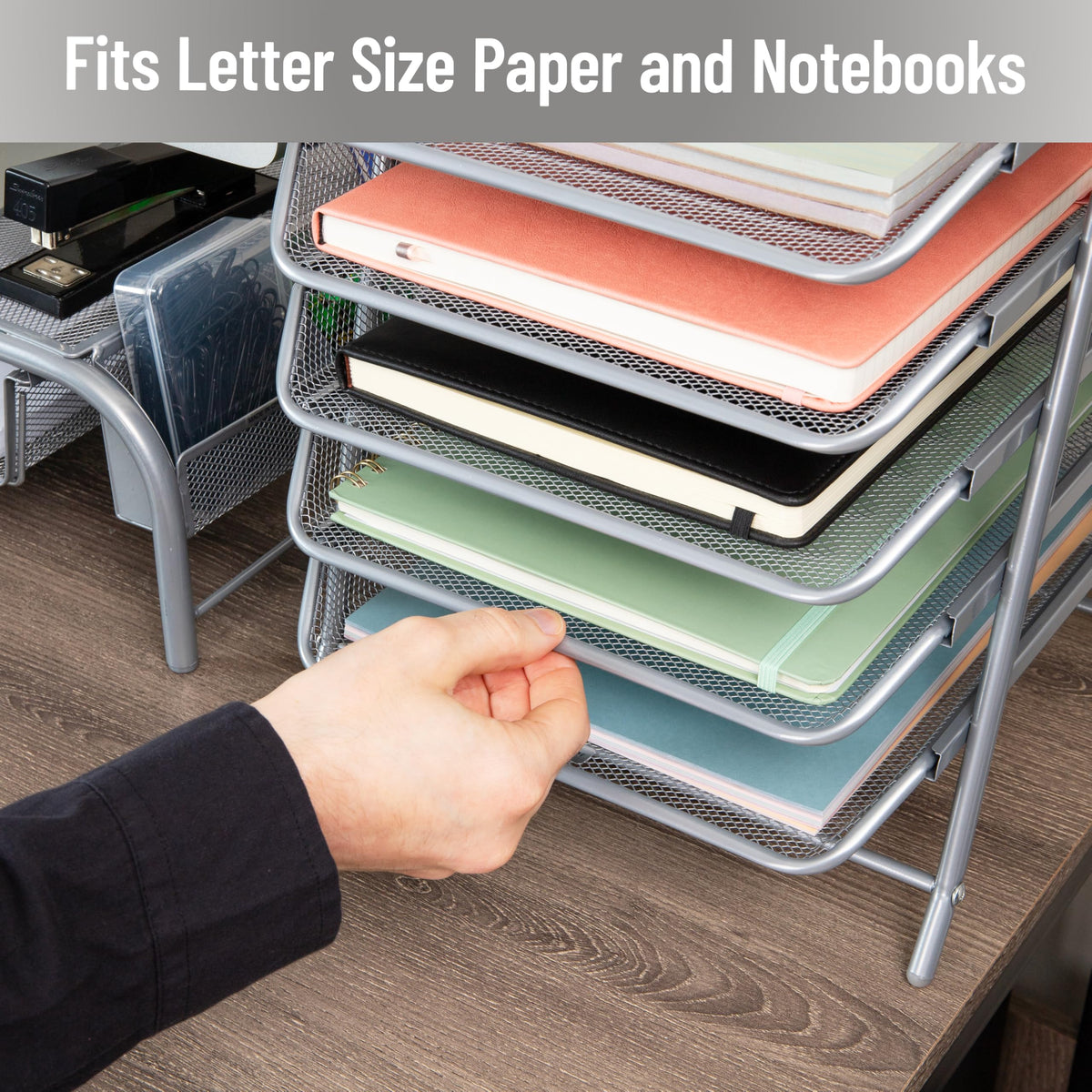 Mind Reader 5-Tier Paper Tray Organizer, Vertical Desktop File Storage Rack, Office, Metal Mesh