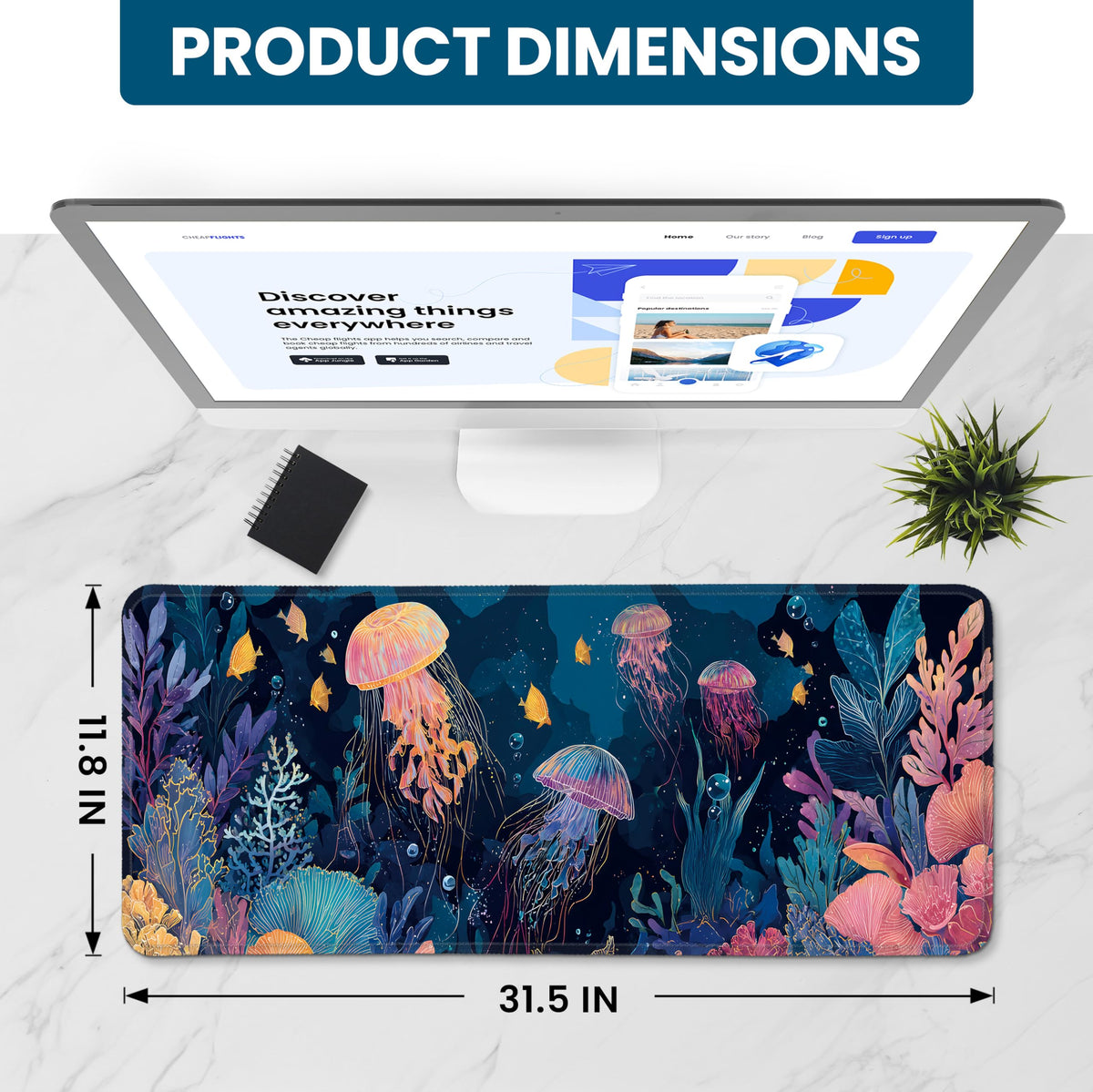 ZapDesk Large Desk Mat, Extended Mouse Pad for Desktop, 31.5" x 11.8"