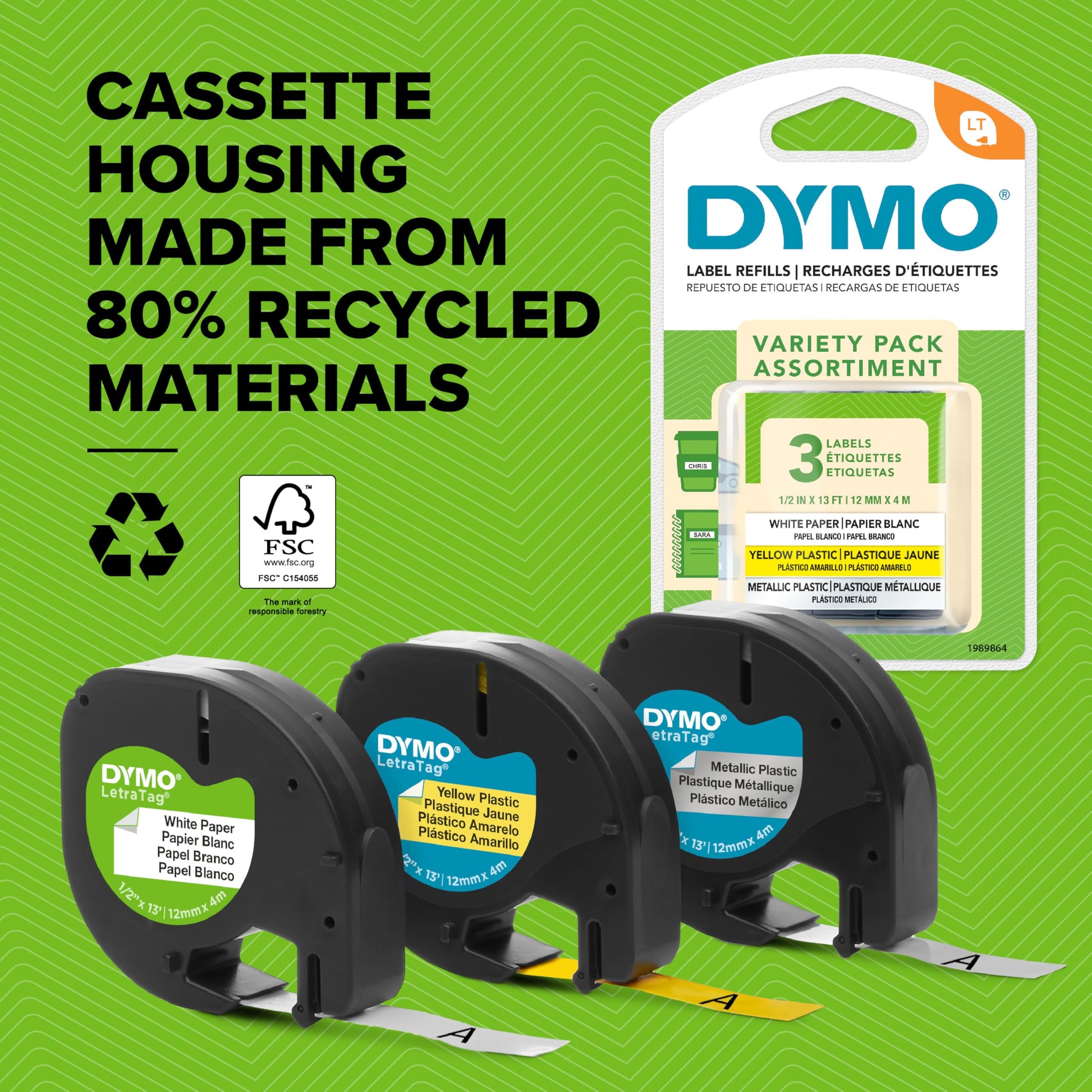 DYMO LetraTag Plastic Labels | 12 mm x 4 m Roll | Black Print on White | Self-Adhesive Multipurpose