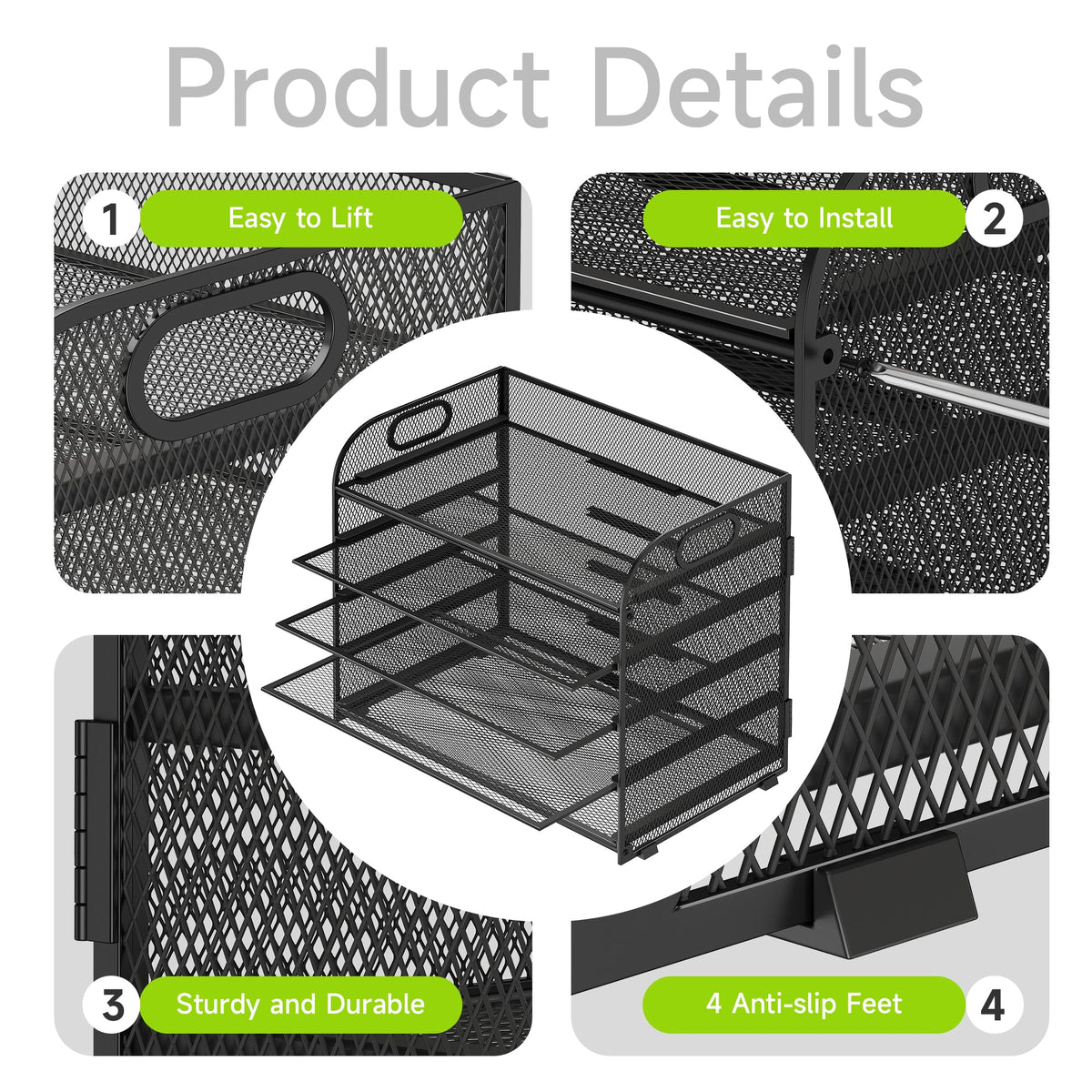 Cawukege 2 Pack 5 Tier Paper Organizer, Letter Tray with Handle, Mesh Desk Organizer, Metal File