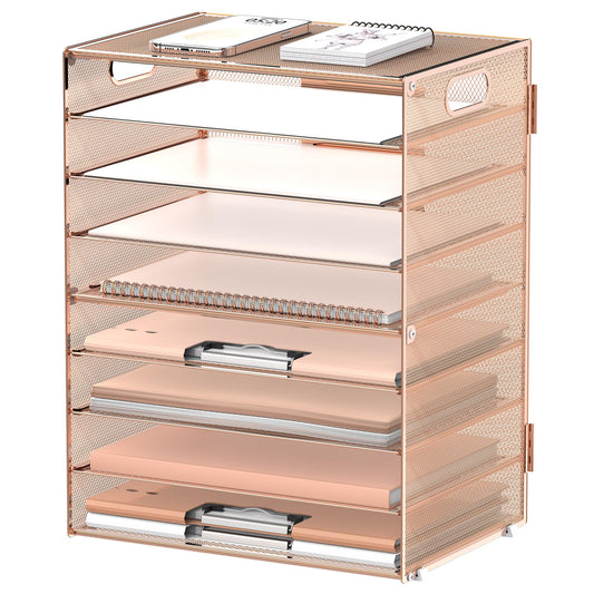 9-Tier Paper Organizer for Desk, Metal Letter Tray with Handles, Gold Rose