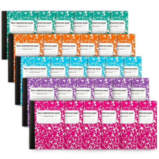 feela Mini Composition Notebook, Cute 30 Pack 5 Pastel Colors Narrow Ruled Mini Composition Books