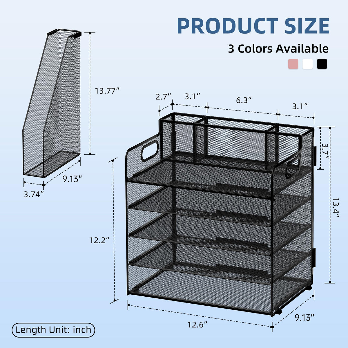 4-Tier Desk Organizer with Paper Trays, Pen and Magazine Holders, Black