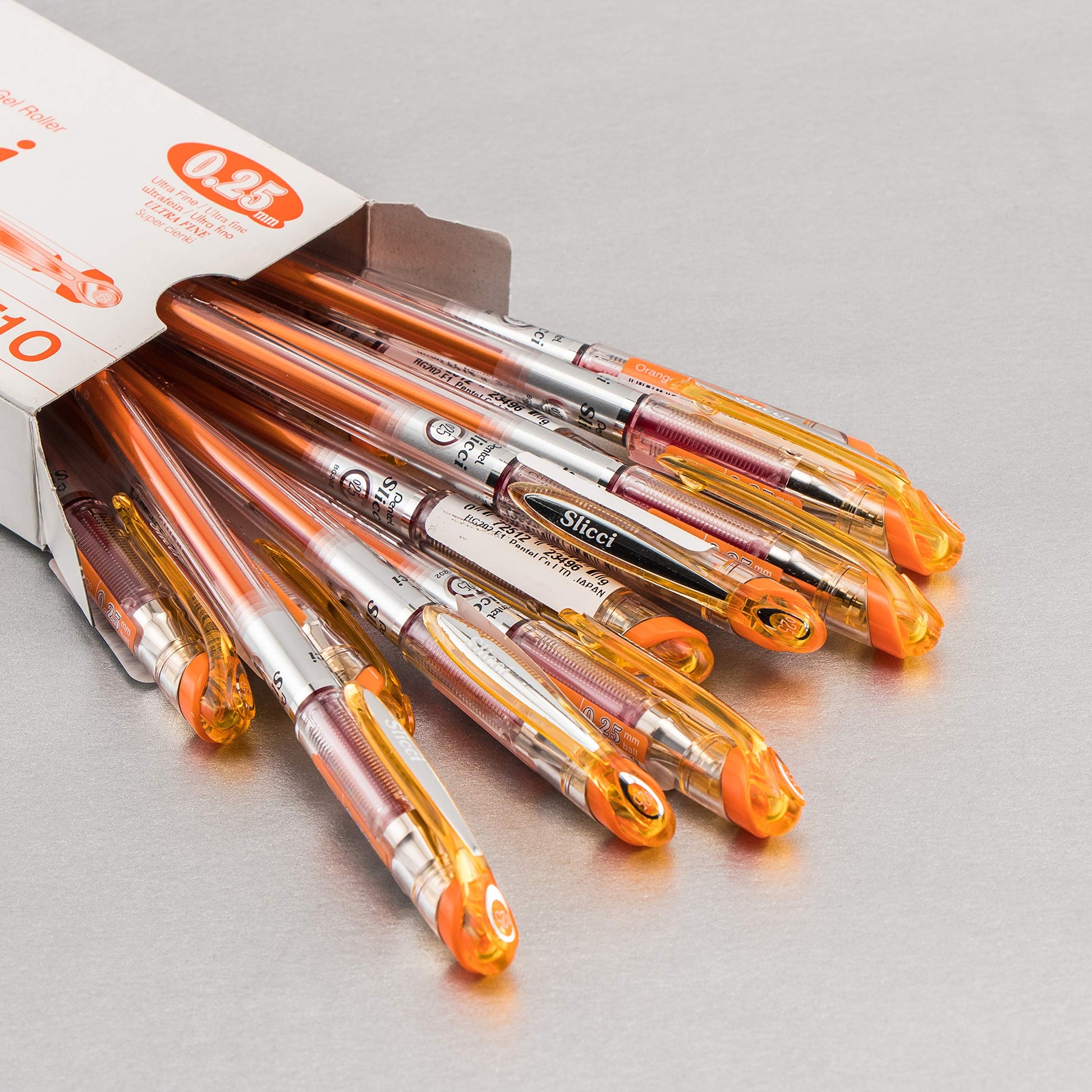 Pentel Arts Slicci 0.25 mm Extra Fine Gel Pen, Orange Ink, Box of 12 (BG202-F1)