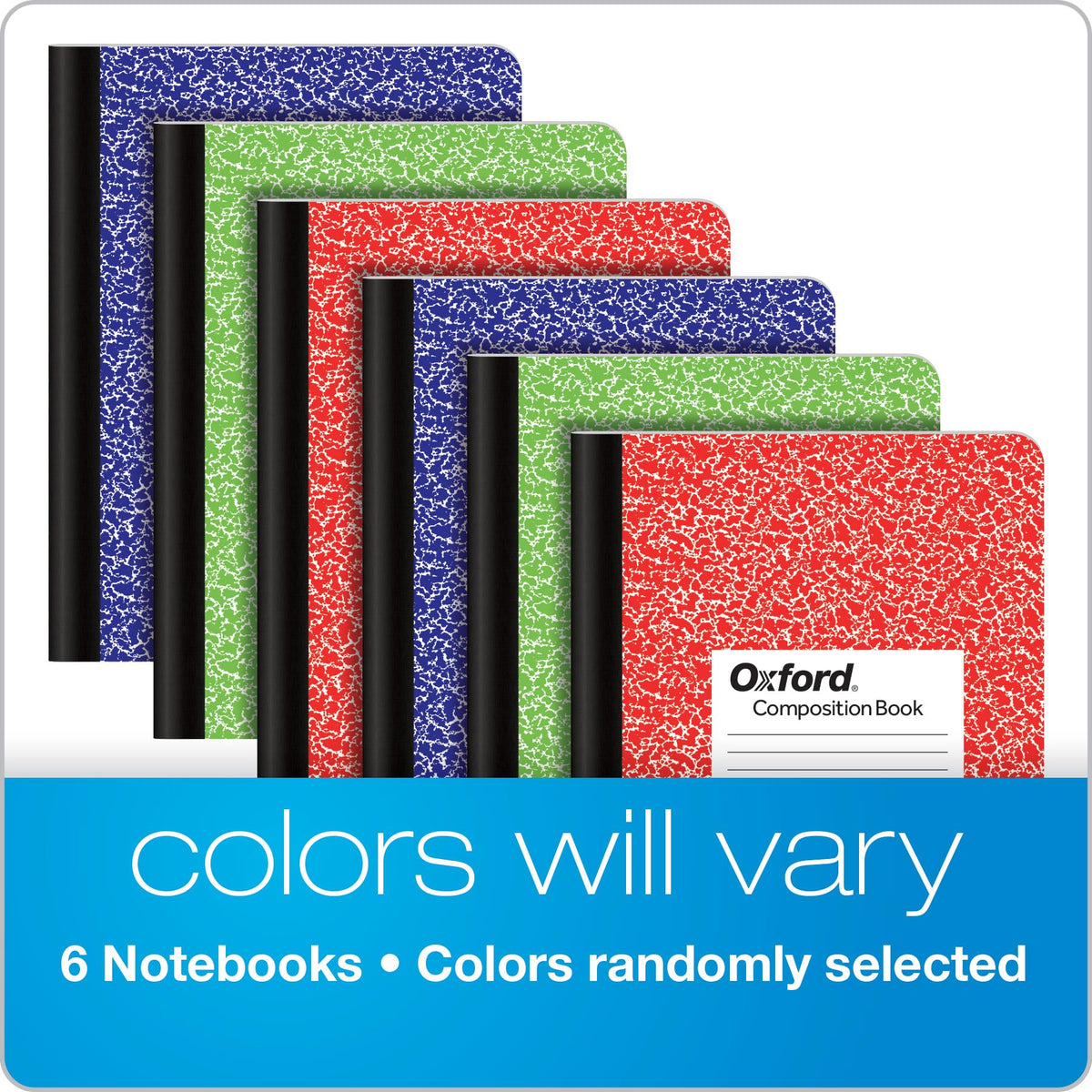 Oxford Composition Notebook 6 Pack, College Ruled Paper, 9-3/4 x 7-1/2 Inches, 100 Sheets, Assorted