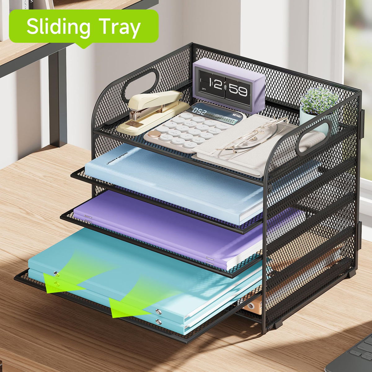 Cawukege 2 Pack 5 Tier Paper Organizer, Letter Tray with Handle, Mesh Desk Organizer, Metal File