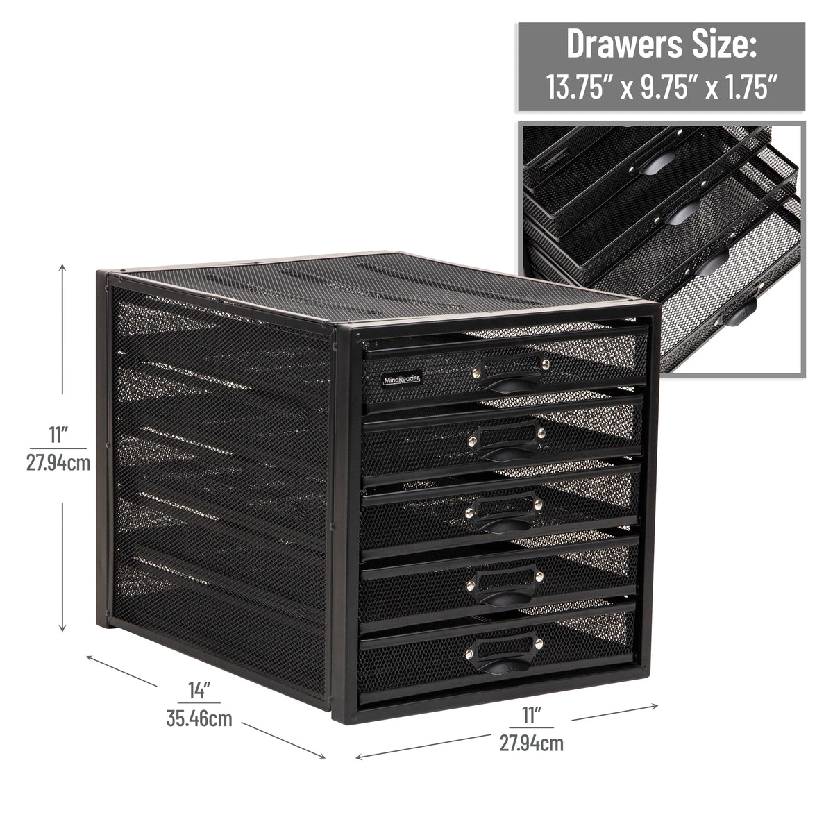 Mind Reader File Storage Drawers, Desk Organizer, Multi-Purpose, Crafts, Office, Metal, Black