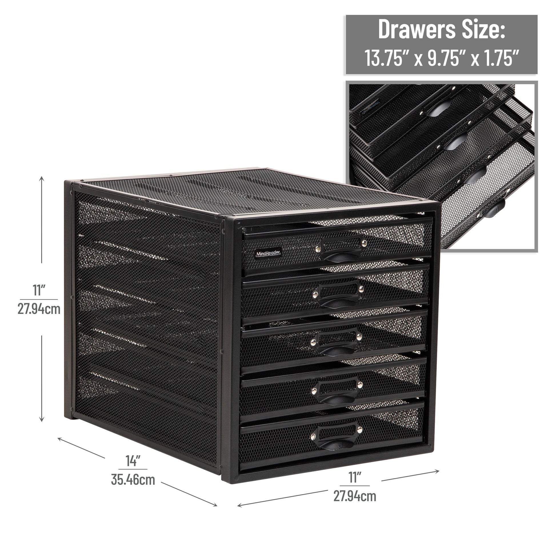 Mind Reader File Storage Drawers, Desk Organizer, Multi-Purpose, Crafts, Office, Metal, Black