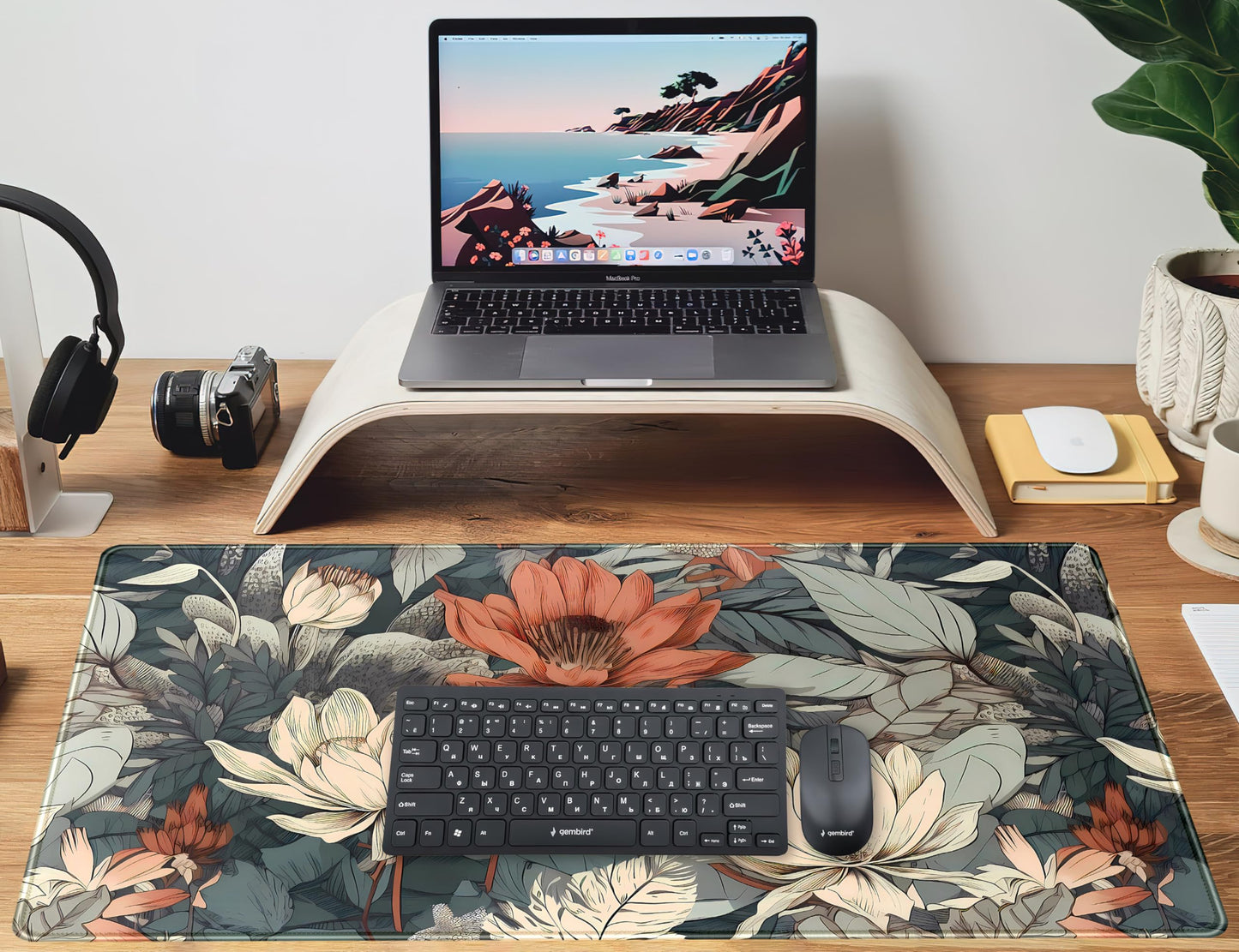 Vintage Floral Desk Mat XXL Large Gaming Mouse Pad Extended Desk Pad, Tropical Plants Laptop