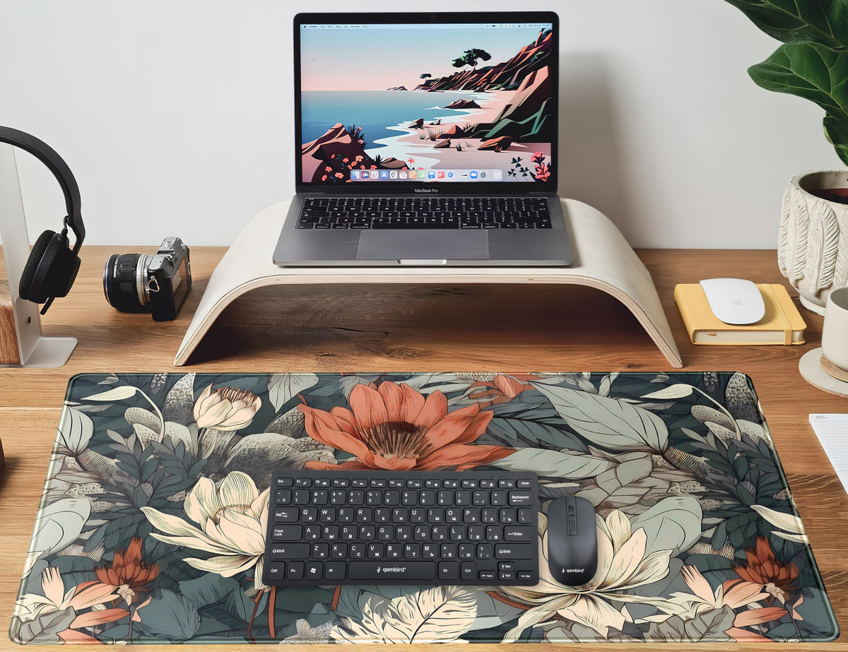 Vintage Floral Desk Mat XXL Large Gaming Mouse Pad Extended Desk Pad, Tropical Plants Laptop