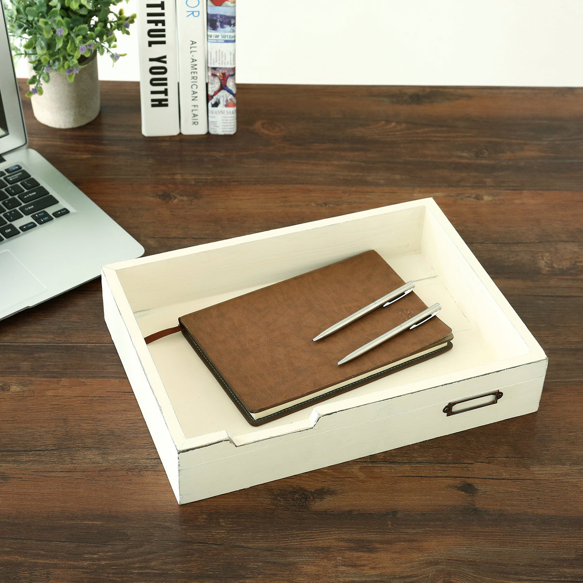 MyGift Vintage White Wood Stackable Letter Tray, Desktop Document Organizer