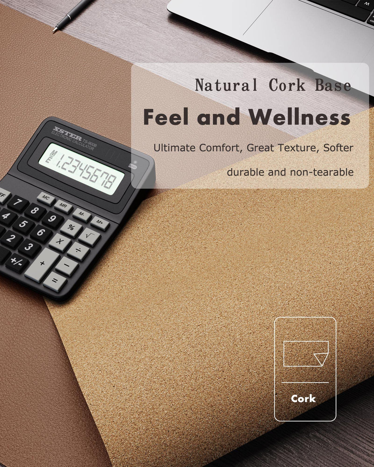 YSAGi Double-Sided Desk Pad, Leather Desk Mat, Eco Cork Desk Pad Protector,Large Mouse