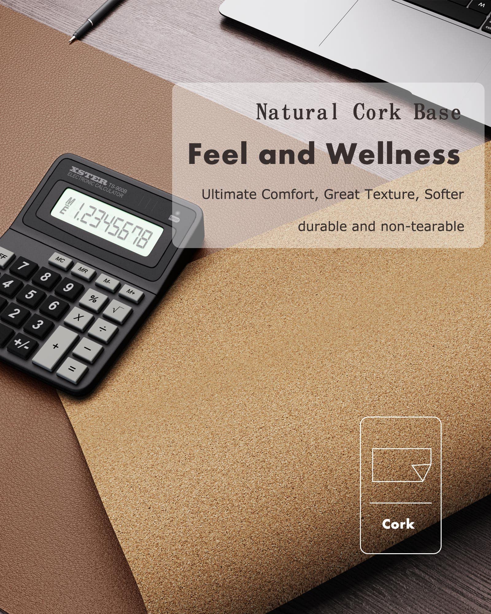 YSAGi Double-Sided Desk Pad, Leather Desk Mat, Eco Cork Desk Pad Protector,Large Mouse