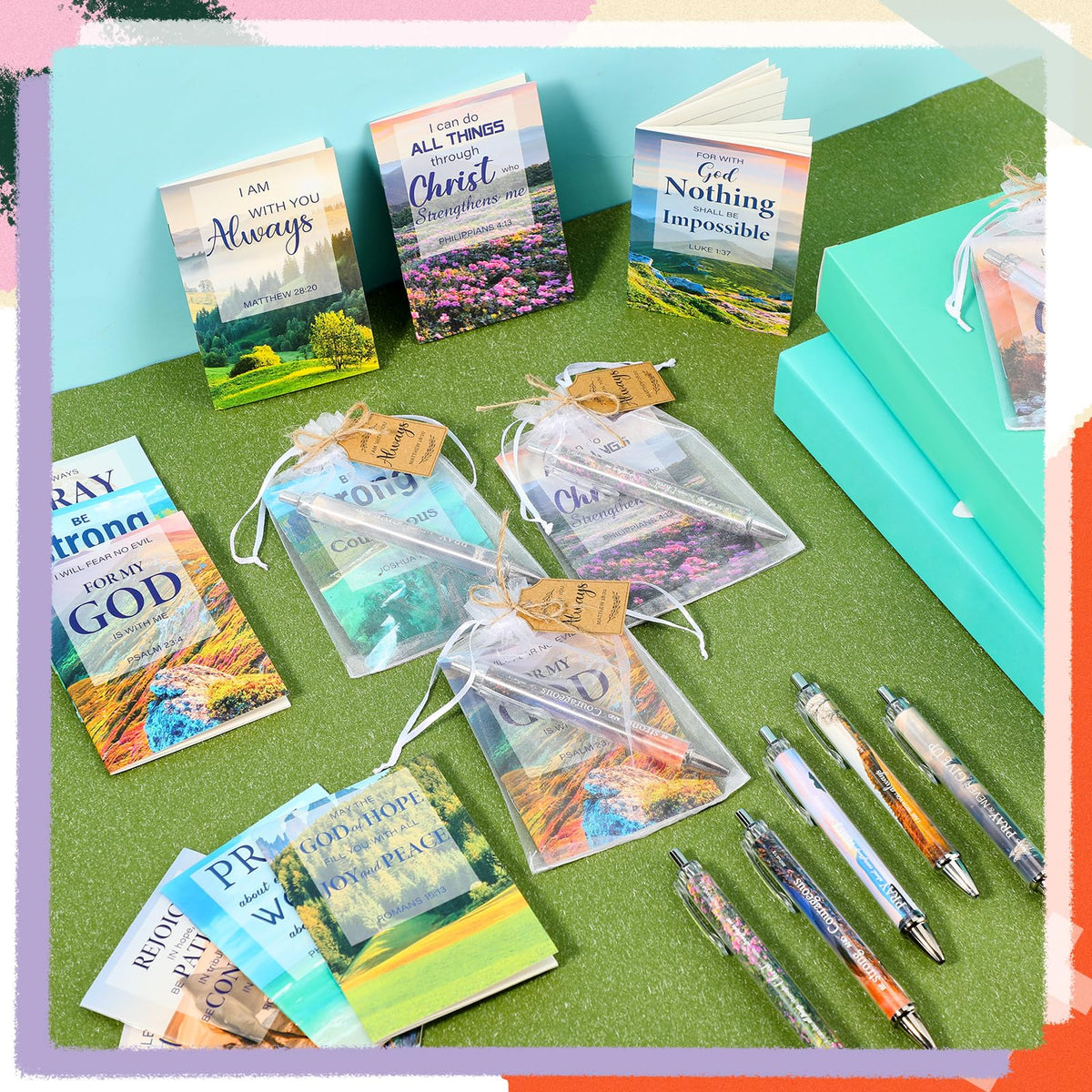 Qeeenar 200 Pcs Christian Gift Bulk Set Bible Verse, Bright Color, Scenery