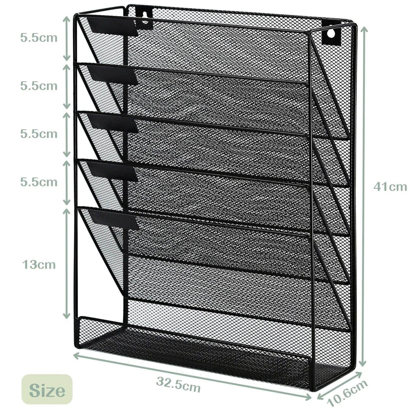 ideallife 5 Pockets Mesh Wall File Holder Organizer with Bottom Flat Tray, Office Hanging File