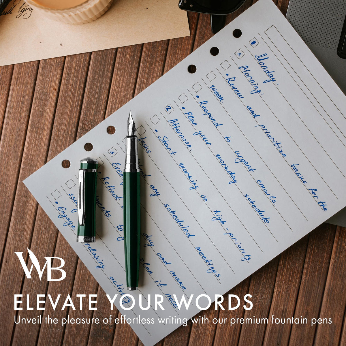 Wordsworth & Black Luxury Fountain Pen Set for Writing, Medium Nib, Green