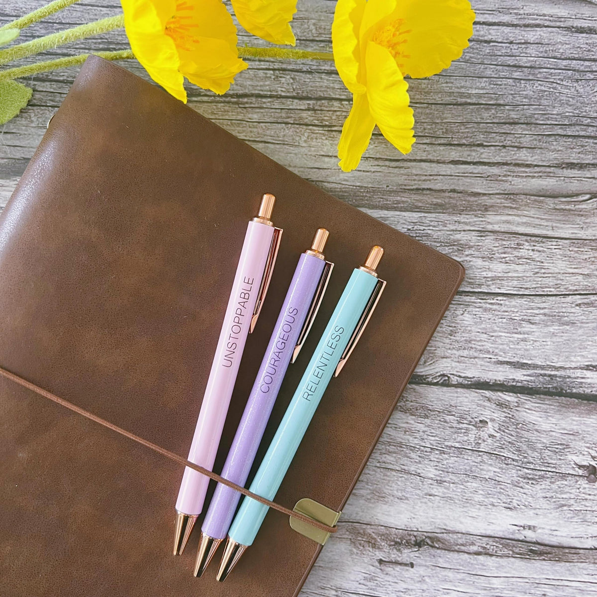 Jxueych Fancy Pastel Metal Pen Set with Inspirational Motivational Quotes Nice and Cute Boss Lady
