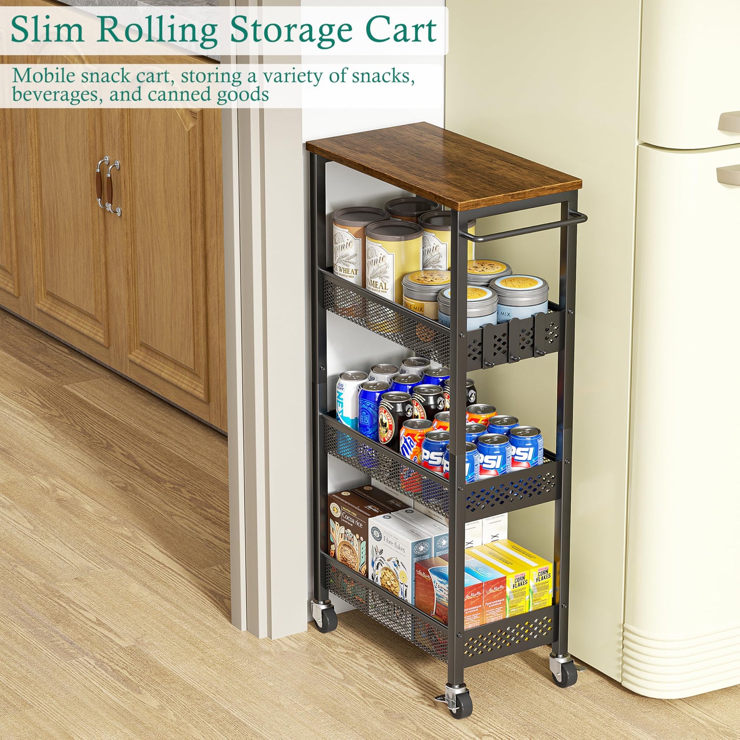 XYZLVSI Slim Rolling Storage Cart, 4 Tier Small Bathroom Cart Organizer
