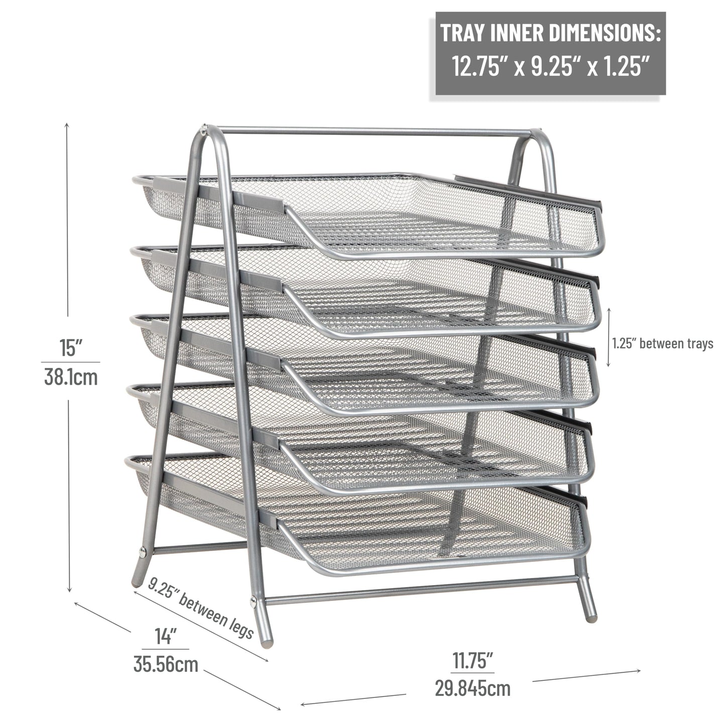 Mind Reader 5-Tier Paper Tray Organizer, Vertical Desktop File Storage Rack, Office, Metal Mesh