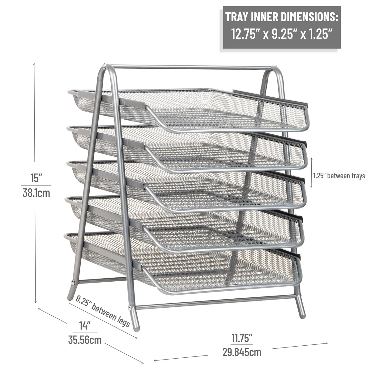 Mind Reader 5-Tier Paper Tray Organizer, Vertical Desktop File Storage Rack, Office, Metal Mesh