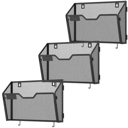 Docnest 3 Pack Mesh Wall File Holders with Hooks for Mail, Black