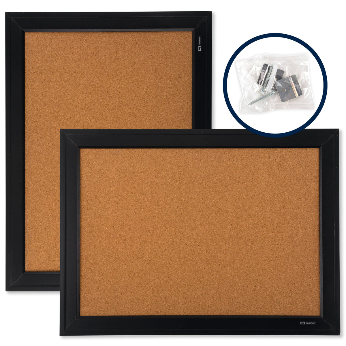 Quartet Cork Board Bulletin Board, 17" x 23", Framed Corkboard, Black Frame, Decorative Hanging Pin