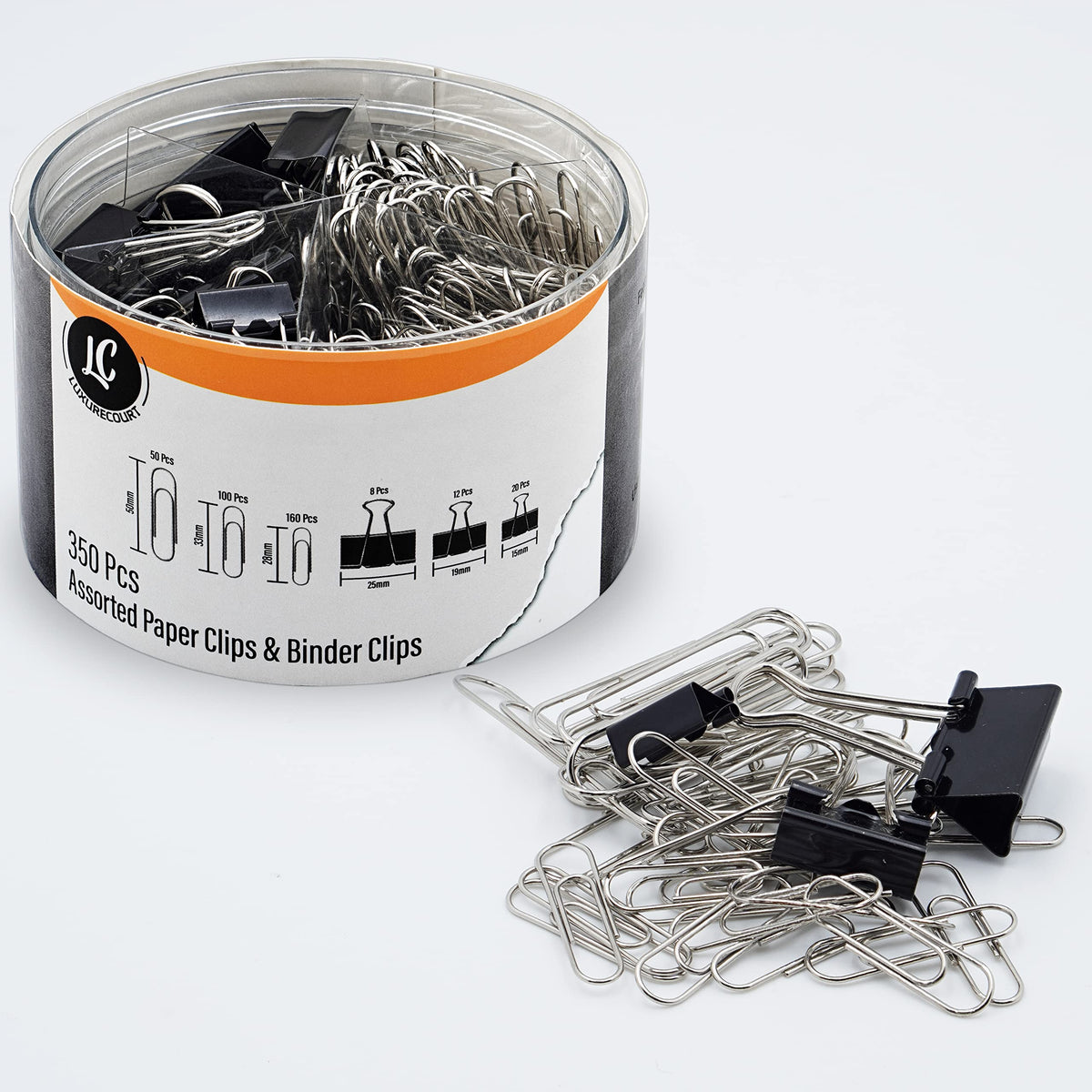 350 Pack Paper Clips and Binder Clips Set by Luxurecourt - Binders & Paperclips Assorted Sizes in