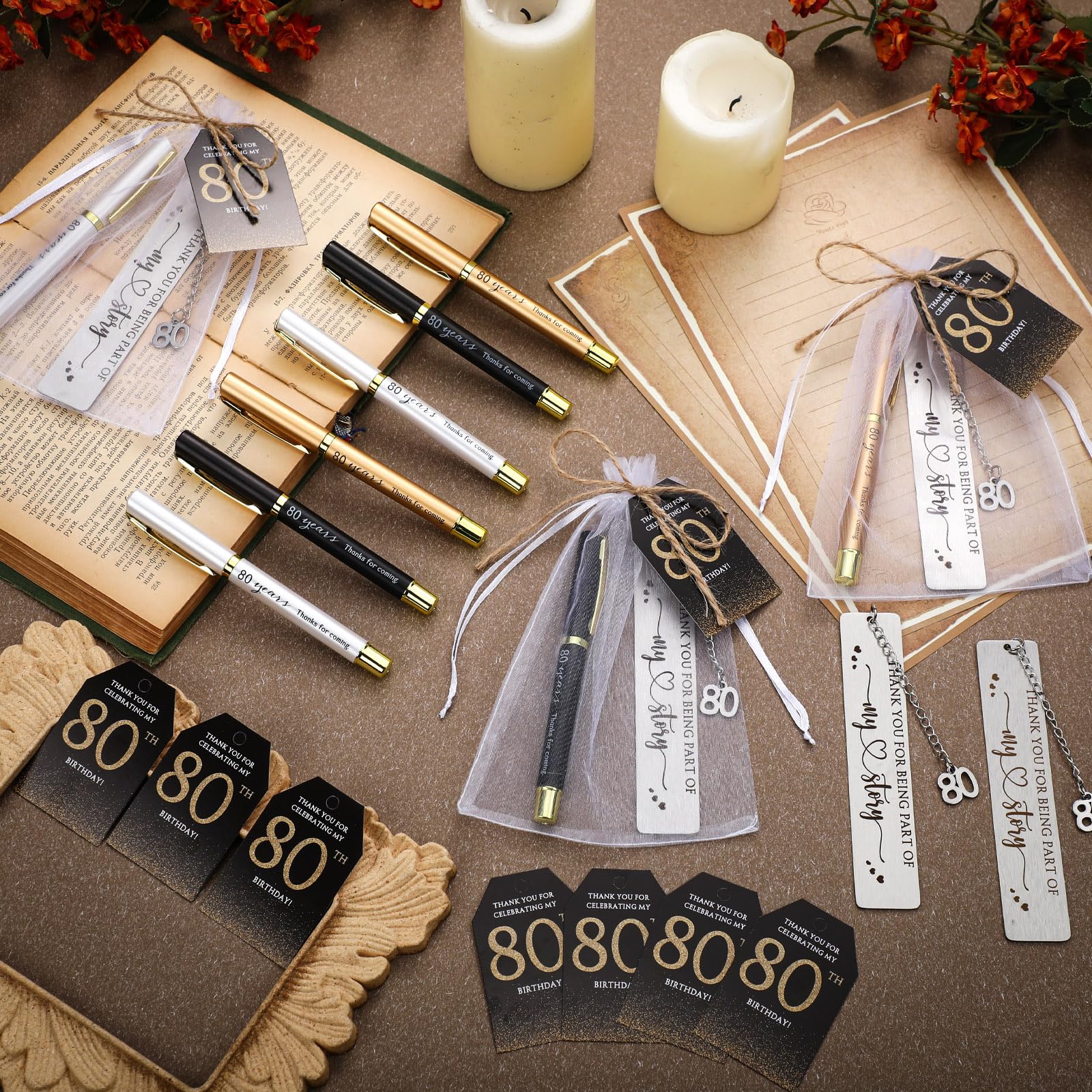 Sinload 25 Sets Birthday Favors for Guests 25 Thanks for Coming Ballpoint Pens 25 Metal Bookmarks