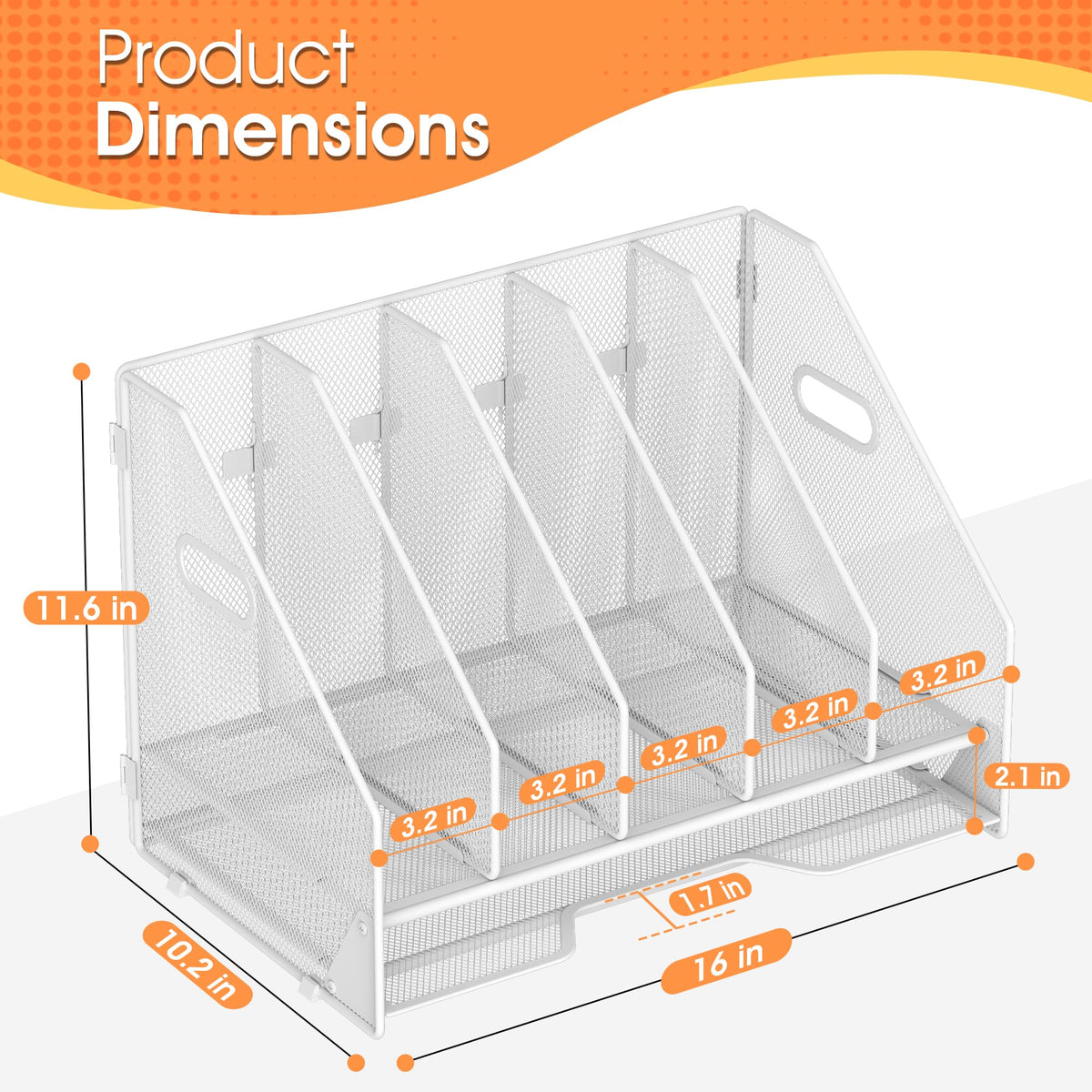 OrgMate 5 Vertical Mesh Desk Organizer with Paper Letter Tray, White