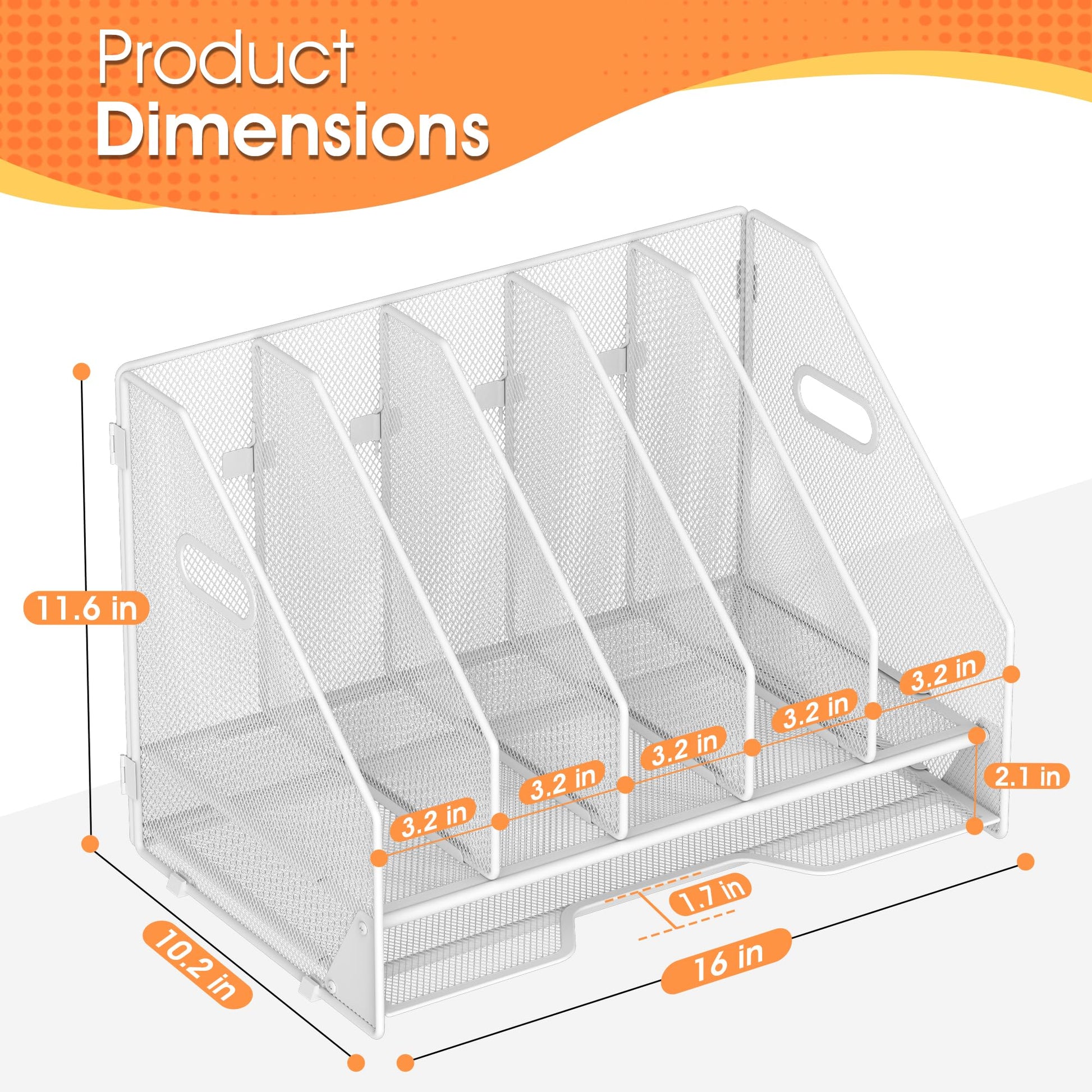 OrgMate 5 Vertical Mesh Desk Organizer with Paper Letter Tray, White
