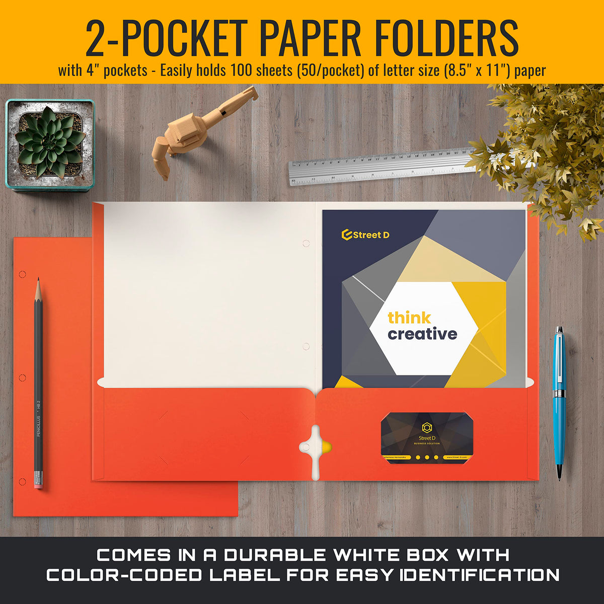 Better Office Products Two Pocket Portfolio Folders, 50-Pack, Orange, Letter Size Paper Folders, 50