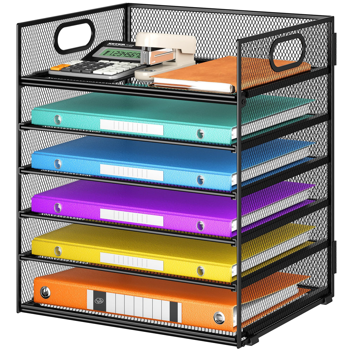 6 Tray Paper Organizer Letter Tray with Handle - Mesh Desk File Organizer, Paper Sorter Organizer