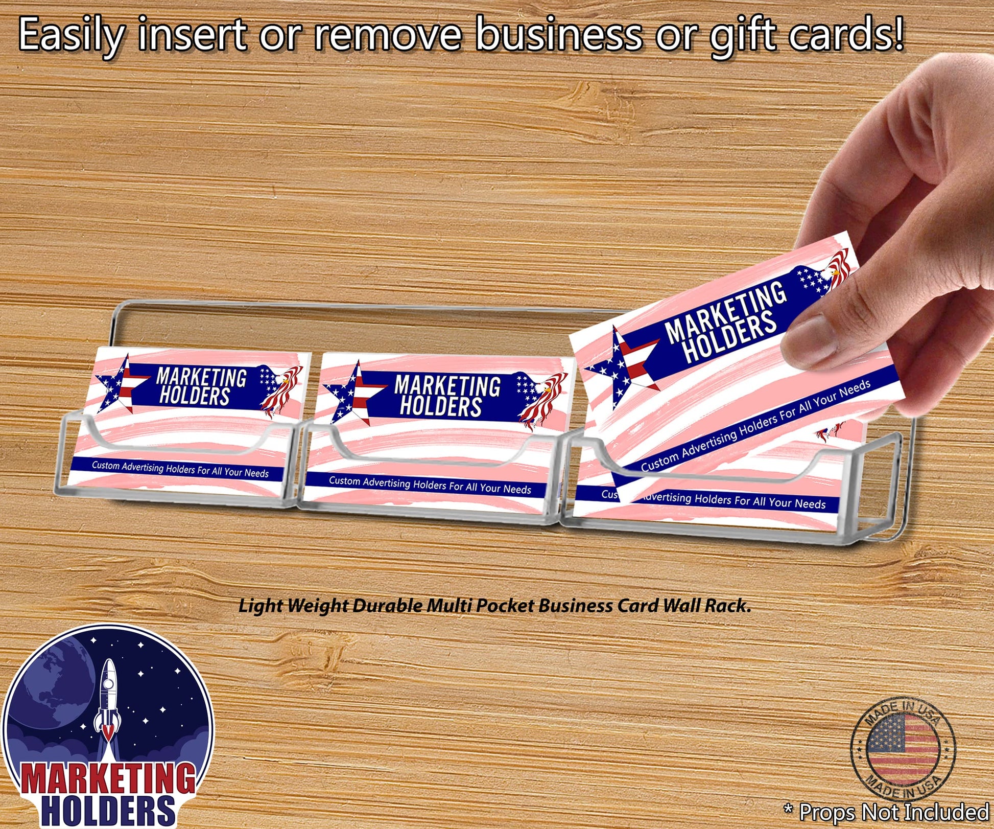 Marketing Holders 6 Pack Wall Business Card Holder with Hanging Hardware for 3.5" x 2" Gift or