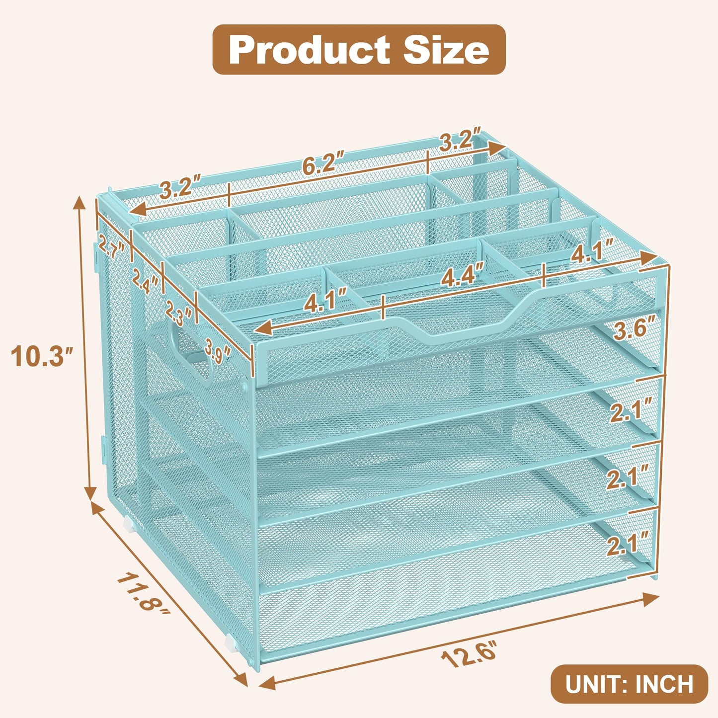 Docnest 5 Tier Desk Organizer with Hanging File Folder Holder&Tray, Blue