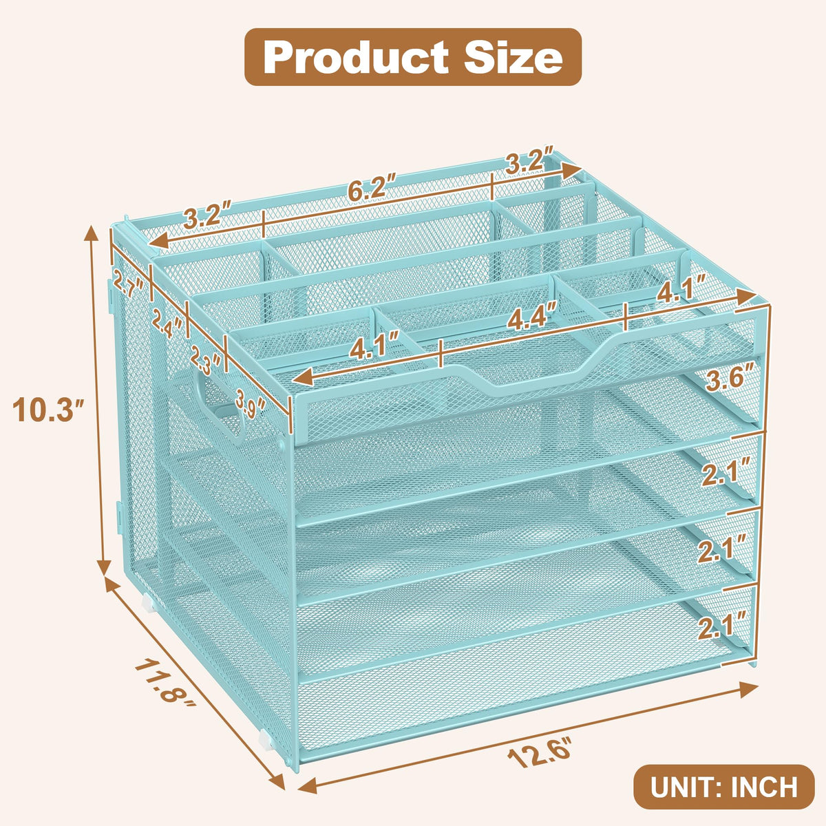 Docnest 5 Tier Desk Organizer with Hanging File Folder Holder&Tray, Blue