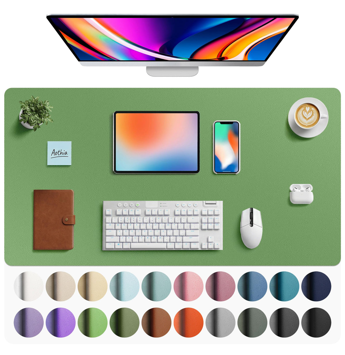 Aothia Faux Leather Desk Mat - Large Mouse Pad, Non-Slip PU Leather Blotter, Waterproof Writing