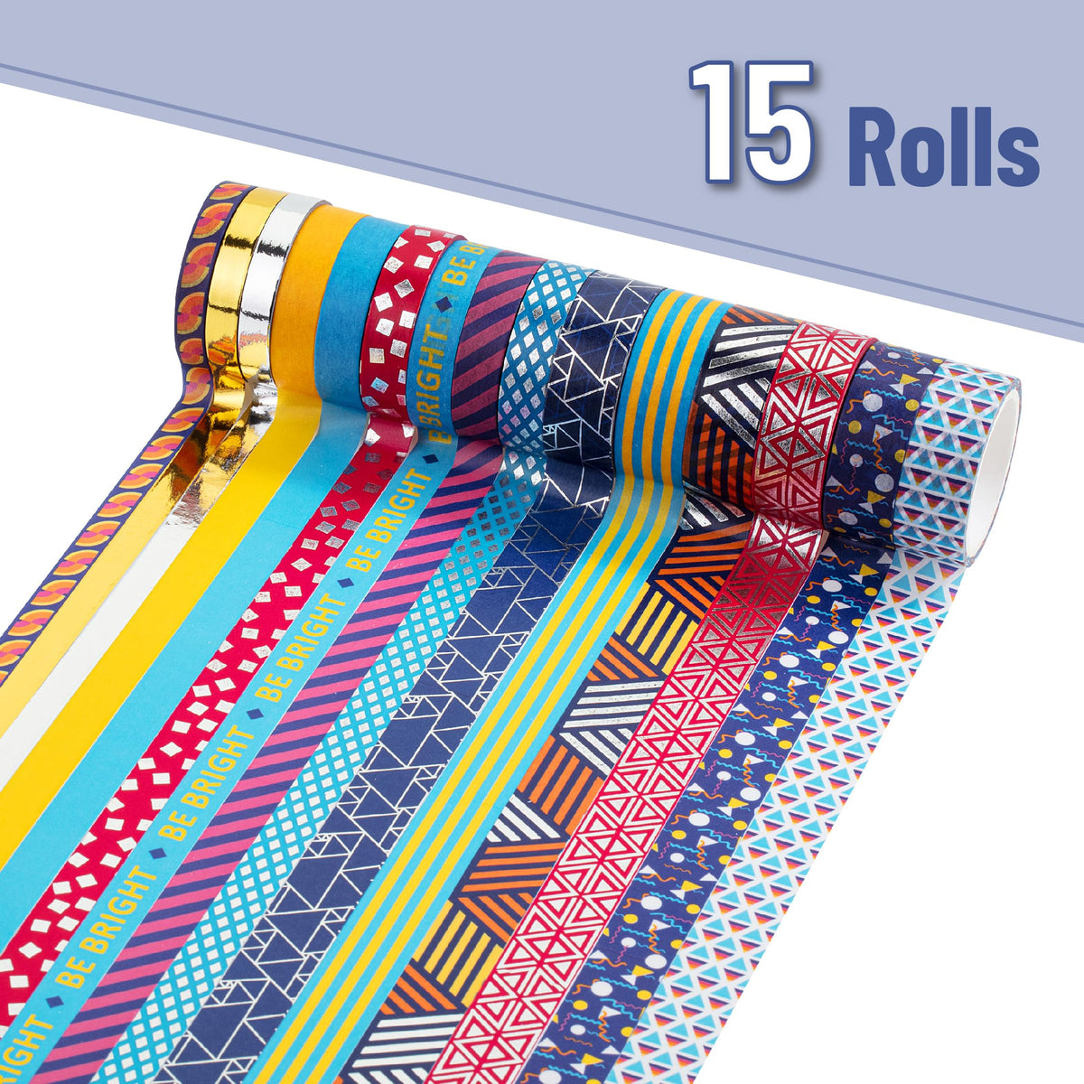 Mr. Pen- Washi Tape Set, 15 Rolls, Assorted Sizes, Metallic Foil