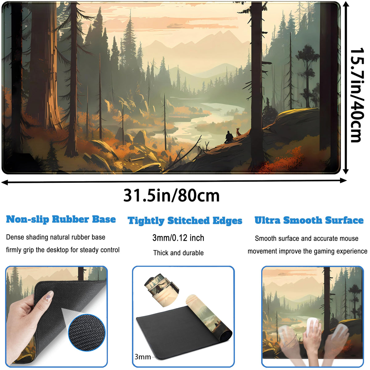 Desk Mat Gaming Desk Pad Valleys, Forest Mouse Pad XXL Extended Large Mouse and Keyboard Mat