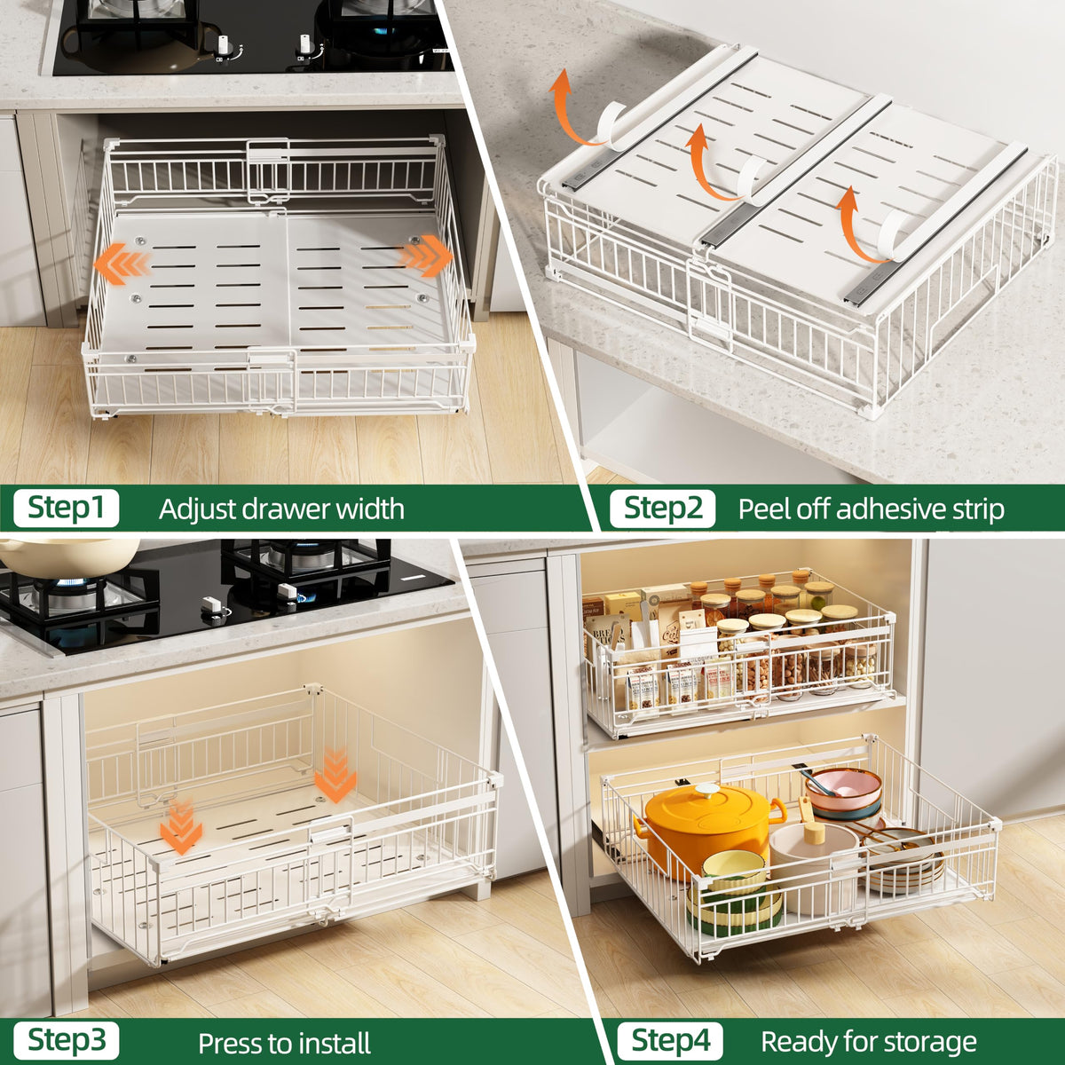 NETEL 2 Pack Expandable Pull Out Cabinet Organizer, 16.5" Deep White
