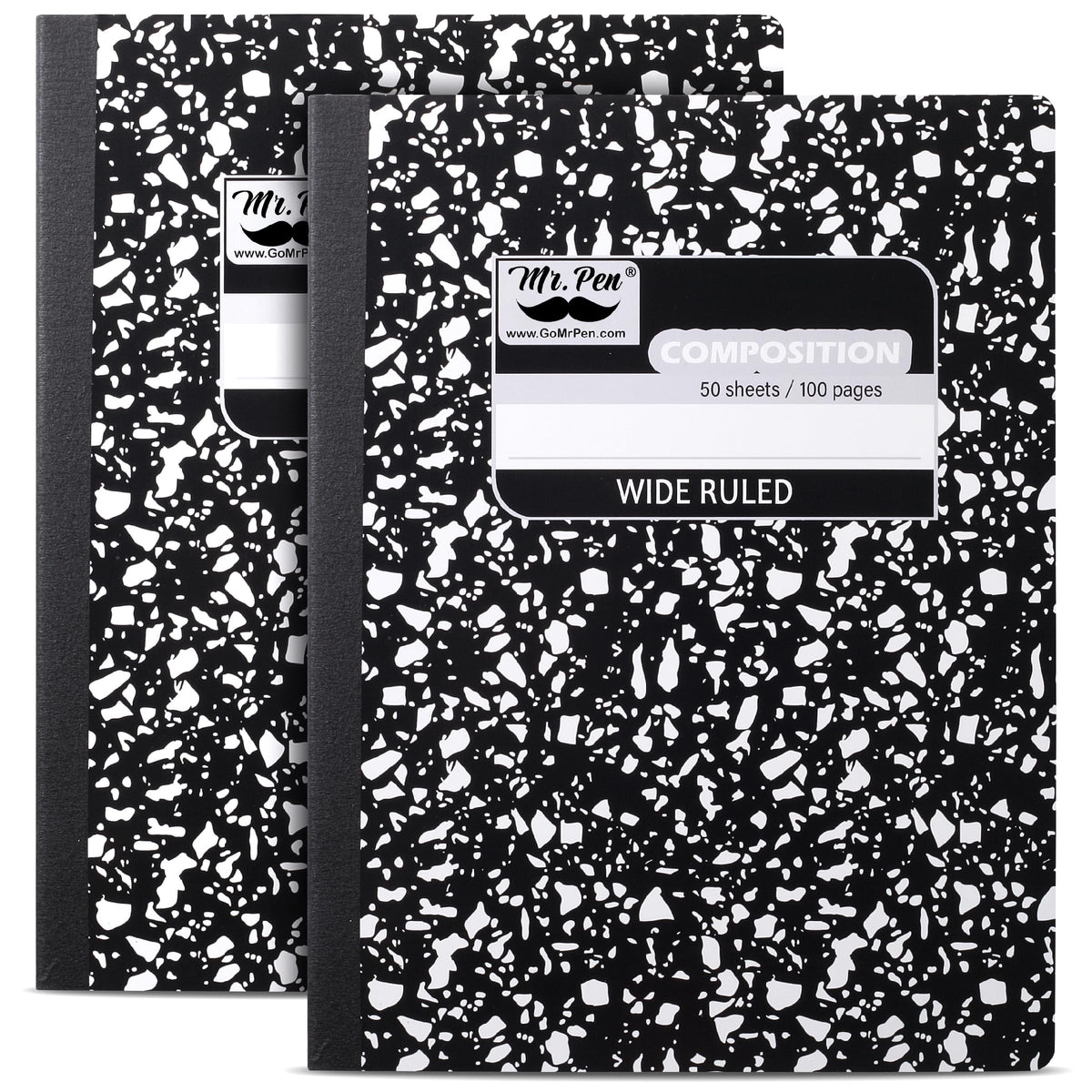 Mr. Pen- Composition Notebook, 2 Pack, Wide Ruled, 50 Sheets, 9.75" x 7.5" | Black Marble