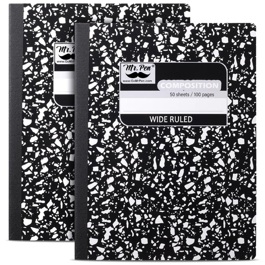 Mr. Pen- Composition Notebook, 2 Pack, Wide Ruled, 50 Sheets, 9.75" x 7.5" | Black Marble