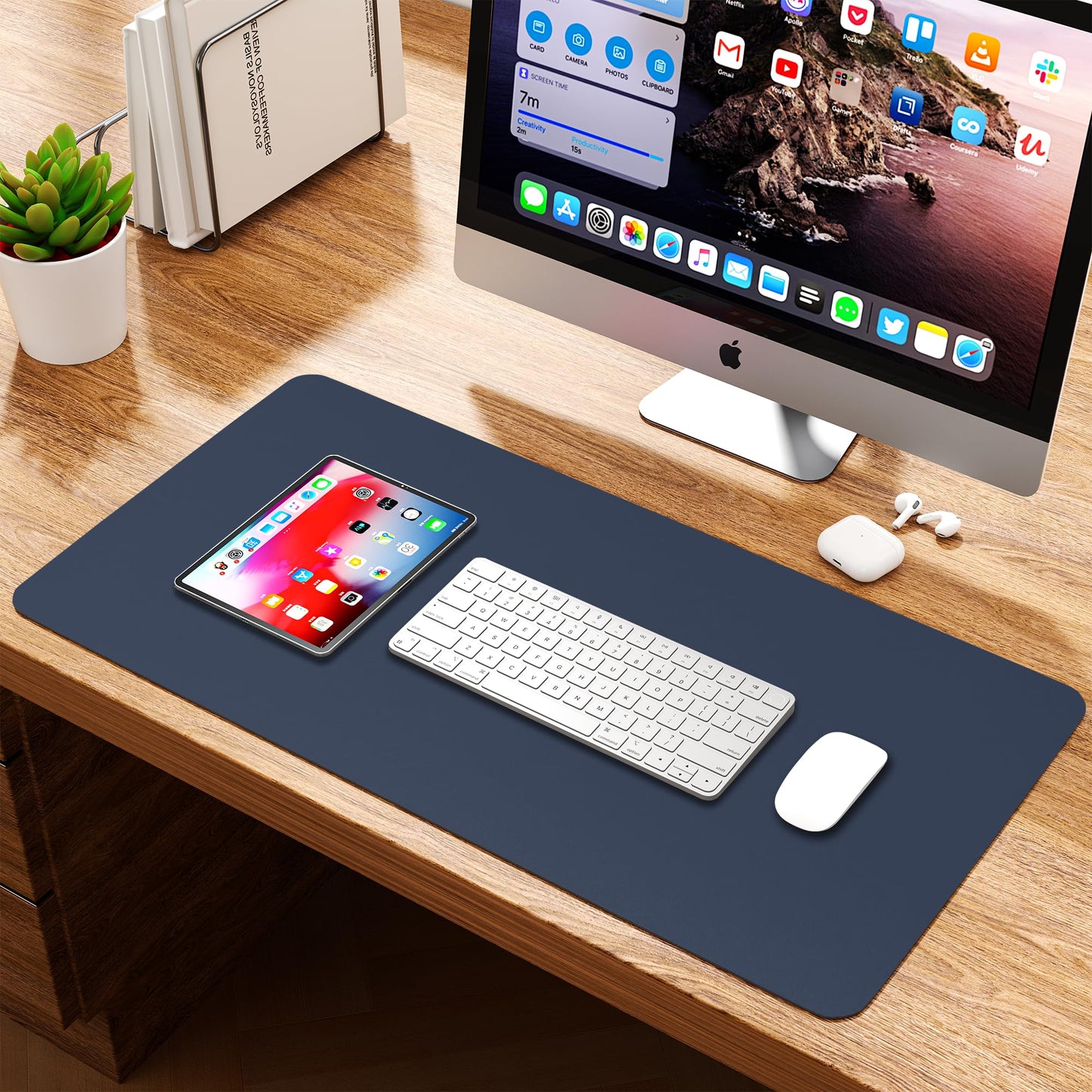 Leather Desk Pad Protector, Waterproof Mouse Pad, PU Desk Mat, Office Desk Cover, Desk Writing Mat