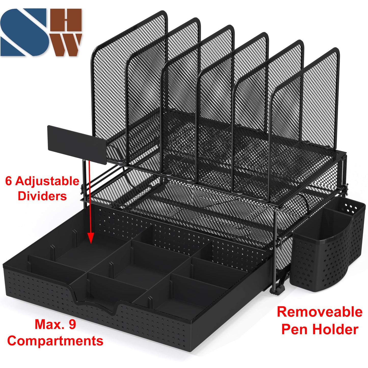 Simple Houseware Desk File Organizer for Office Supplies w/Drawer, Black