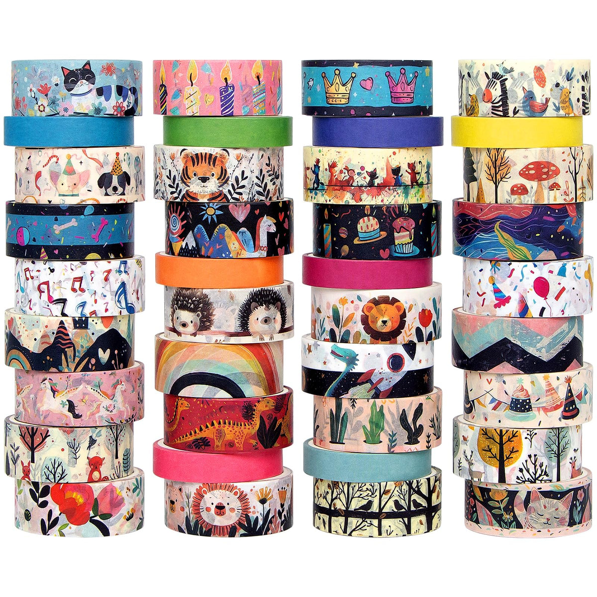Washi Tape Set 39 Rolls - Cute Animal Colored Decorative Adhesive Tape for Kids, Masking Tape for